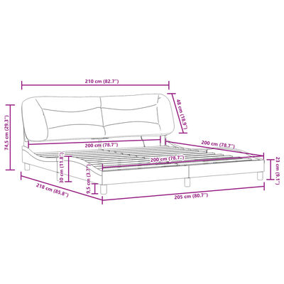 vidaXL Lovos rėmas su LED, baltos spalvos, 200x200cm, dirbtinė oda