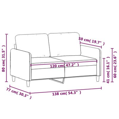 vidaXL Dvivietė sofa, juodos spalvos, 120cm, aksomas