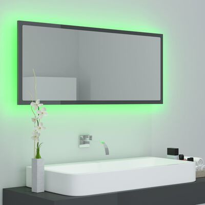 vidaXL Vonios LED veidrodis, pilkas, 100x8,5x37cm, akrilas, blizgus