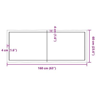 vidaXL Stalviršis, 160x60x(2-6) cm, medienos masyvas, su gyvu kraštu