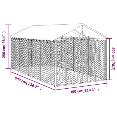 vidaXL Lauko voljeras šunims su stogu, sidabrinis, 3x6x2,5m, plienas