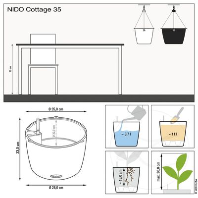 LECHUZA Pakabinamas vazonas NIDO Cottage 35 ALL-IN-ONE, smėlio rudas