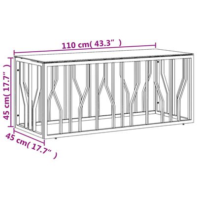 vidaXL Kavos staliukas, 110x45x45cm, nerūdijantis plienas ir stiklas