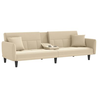 vidaXL Sofa-lova su puodelių laikikliais, kreminės spalvos, audinys