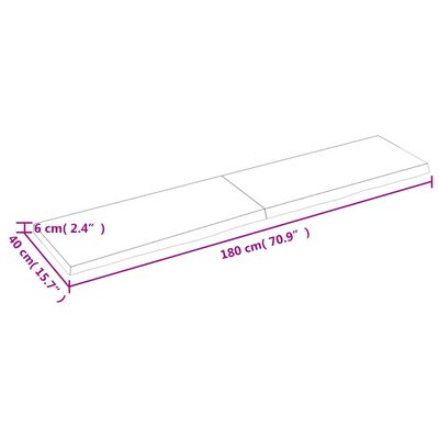 vidaXL Vonios kambario stalviršis, 180x40x(2–6) cm, medienos masyvas