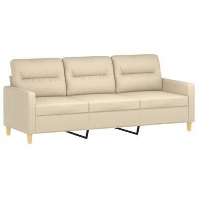 vidaXL Trivietė sofa su pagalvėlėmis, kreminės spalvos, 180cm, audinys