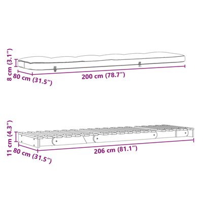 vidaXL Futono sofa-lova su čiužiniu, 80x206x11cm, pušies masyvas