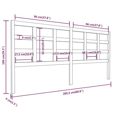 vidaXL Lovos galvūgalis, pilkas, 205,5x4x100cm, pušies masyvas