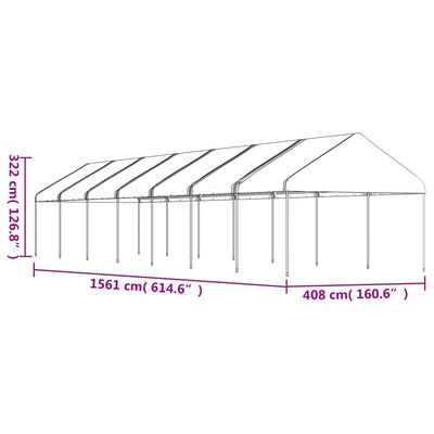 vidaXL Pavėsinė su stogu, balta, 15,61x4,08x3,22m, polietilenas