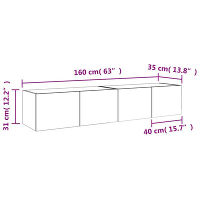 vidaXL Sieninės TV spintelės su LED, 2vnt., rudos ąžuolo, 80x35x31cm