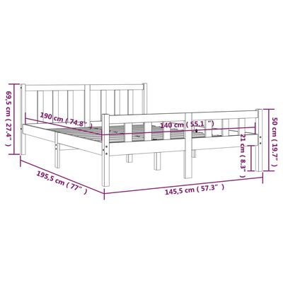 vidaXL Lovos rėmas, medaus rudos spalvos, 140x190cm, medienos masyvas