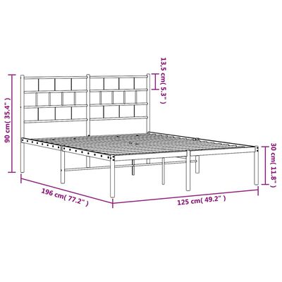 vidaXL Metalinis lovos rėmas su galvūgaliu, juodos spalvos, 120x190 cm