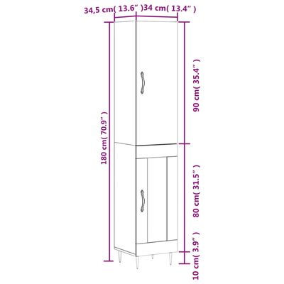 vidaXL Komoda, juodos spalvos, 34,5x34x180cm, apdirbta mediena