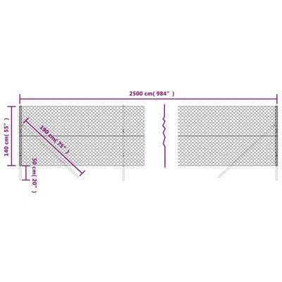 vidaXL Tinklinė tvora, sidabrinės spalvos, 1,4x25m