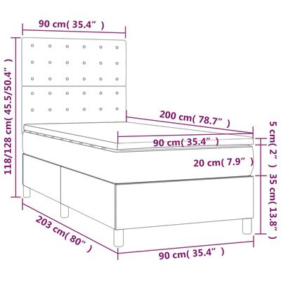 vidaXL Lova su spyruoklėmis/čiužiniu/LED, juoda, 90x200 cm, audinys