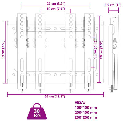 vidaXL Sieninis televizoriaus laikiklis 14-42 colių ekranui, 30kg