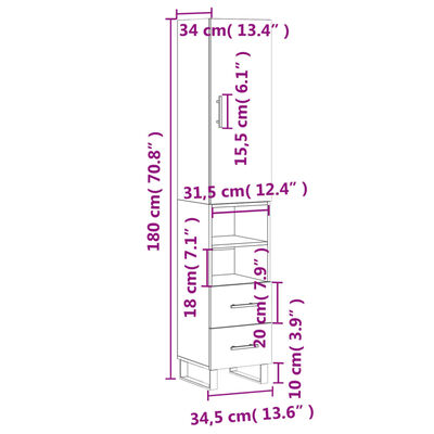 vidaXL Komoda, baltos spalvos, 34,5x34x180cm, apdirbta mediena