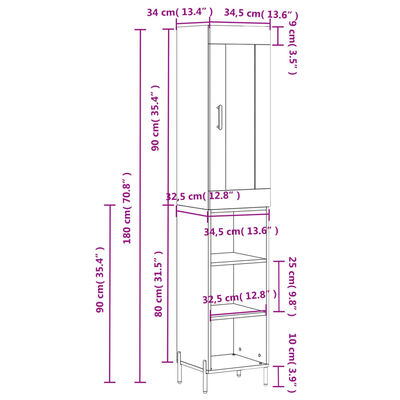 vidaXL Komoda, betono pilkos spalvos, 34,5x34x180cm, apdirbta mediena