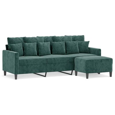 vidaXL Trivietė sofa su pakoja, tamsiai žalios spalvos, 180cm, aksomas