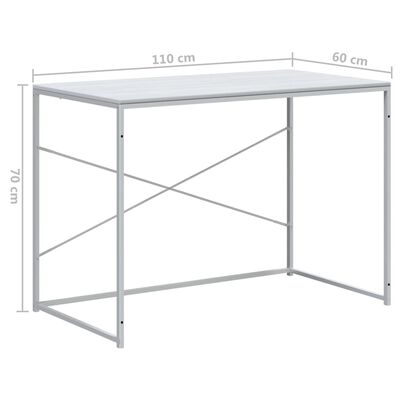 vidaXL Kompiuterio stalas, baltas, 110x60x70cm, apdirbta mediena