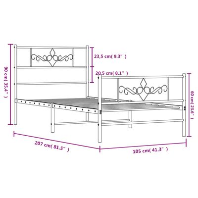 vidaXL Lovos rėmas su galvūgaliu/kojūgaliu, juodas, 100x200cm, metalas