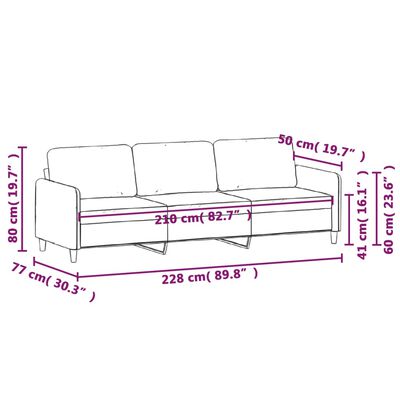 vidaXL Trivietė sofa, šviesiai pilkos spalvos, 210cm, audinys