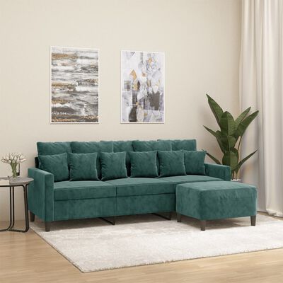 vidaXL Trivietė sofa su pakoja, tamsiai žalios spalvos, 180cm, aksomas