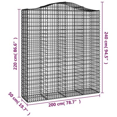 vidaXL Išlenkti gabiono krepšiai, 7vnt., 200x50x220/240cm, geležis