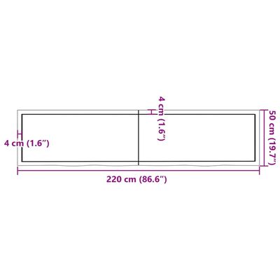 vidaXL Vonios kambario stalviršis, 220x50x(2–6)cm, medienos masyvas