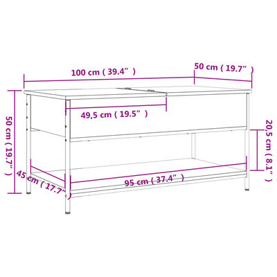 vidaXL Kavos staliukas, juodas, 100x50x50cm, apdirbta mediena/metalas