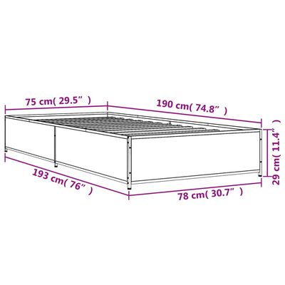 vidaXL Lovos rėmas, dūminio ąžuolo, 75x190cm, apdirbta mediena/metalas