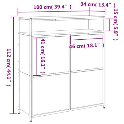 vidaXL Batų spintelė su 4 atverčiamais stalčiais, ąžuolo, 100x34x112cm