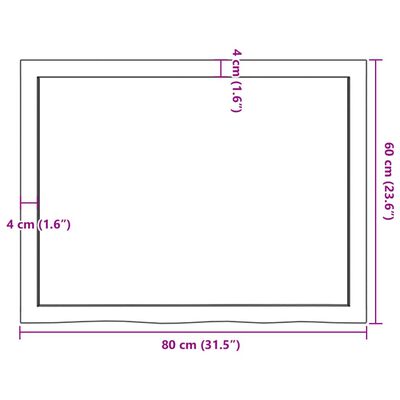 vidaXL Stalviršis, 80x60x(2-6)cm, neapdorotas ąžuolo medienos masyvas