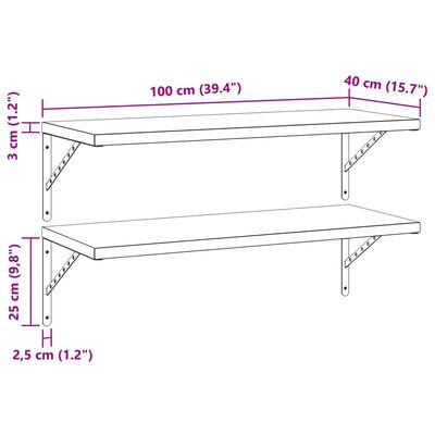 vidaXL Sieninės lentynos, 2vnt., juodos, 100x40cm, plienas