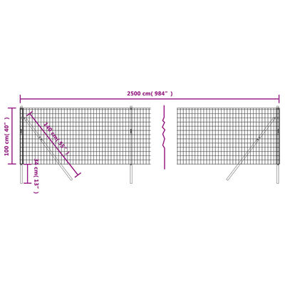 vidaXL Vielinė tinklinė tvora, antracito, 1x25m, galvanizuotas plienas