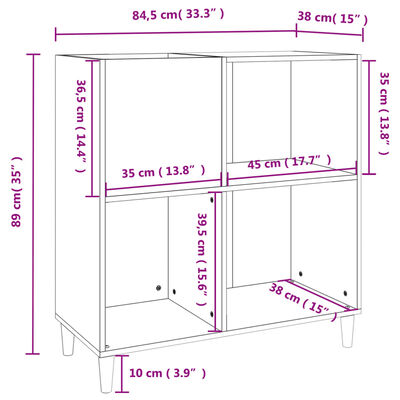 vidaXL Vinilinių plokštelių spintelė, pilka, 84,5x38x89cm, mediena