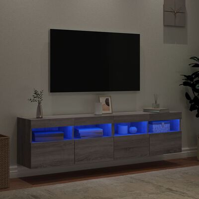 vidaXL Sieninės TV spintelės su LED, 2vnt., pilkos ąžuolo, 80x30x40cm