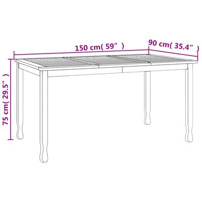 vidaXL Sodo valgomojo stalas, 150x90x75cm, tikmedžio medienos masyvas