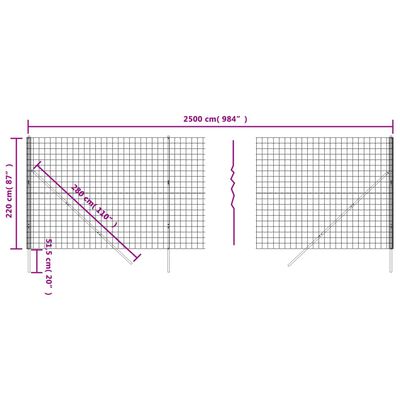 vidaXL Vielinė tinklinė tvora, antracito, 2,2x25m, plienas