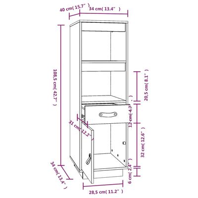 vidaXL Komoda, medaus ruda, 34x40x108,5cm, pušies medienos masyvas