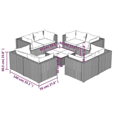 vidaXL Sodo komplektas su pagalvėlėmis, 9 dalių, juodas, poliratanas