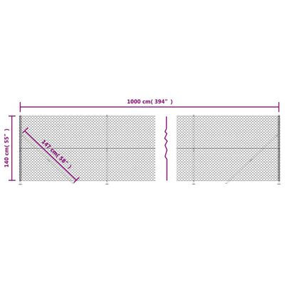 vidaXL Tinklinė tvora su flanšais, antracito spalvos, 1,4x10m