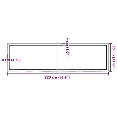 vidaXL Stalviršis, tamsiai rudas, 220x60x(2-6)cm, ąžuolo masyvas