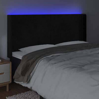 vidaXL Galvūgalis su LED, juodos spalvos, 203x16x118/128cm, aksomas