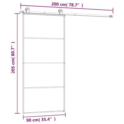 vidaXL Stumdomos durys su įrangos rinkiniu, 90x205cm, ESG ir aliuminis