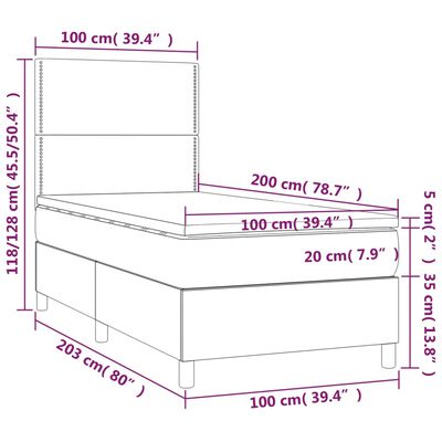 vidaXL Lova su spyruoklėmis/čiužiniu/LED, mėlyna, 100x200 cm, audinys