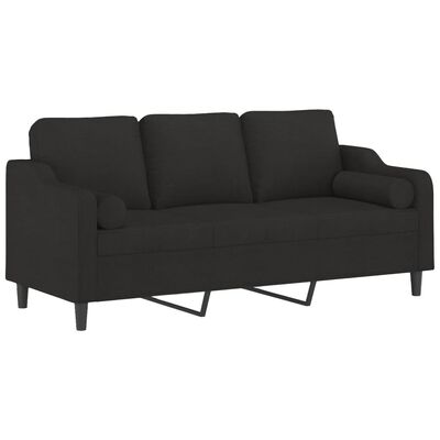 vidaXL Trivietė sofa su pagalvėlėmis, juodos spalvos, 180cm, audinys