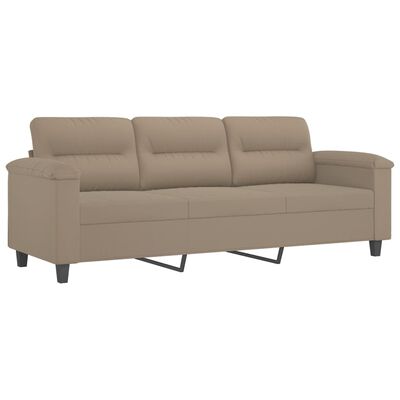vidaXL Trivietė sofa su pagalvėmis, taupe, 180cm, mikropluošto audinys