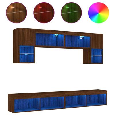 vidaXL Sieninė TV sekcija su LED, 6 dalių, ruda ąžuolo, mediena