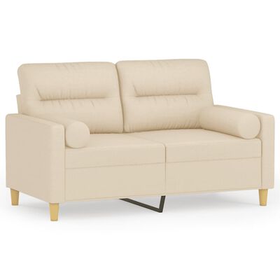 vidaXL Dvivietė sofa su pagalvėlėmis, kreminės spalvos, 120cm, audinys